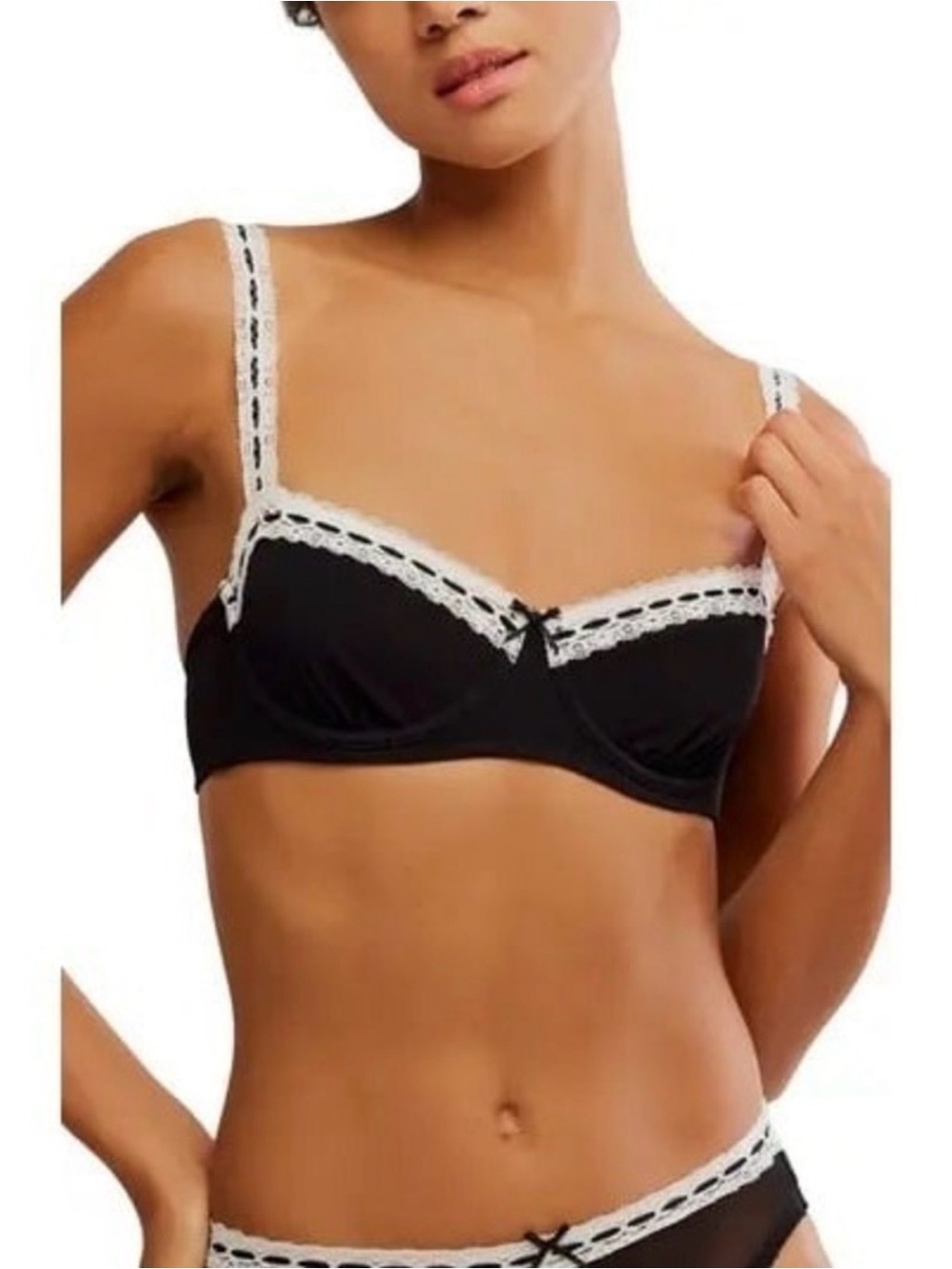 Free People Black So Sweet Balconette Bra Lace Trim size 36B NWT
